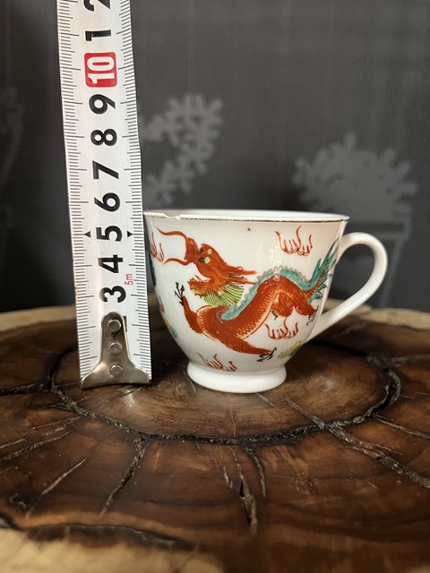 古玩陶瓷民國粉彩龍鳳紋茶杯拍賣，當前價格180元