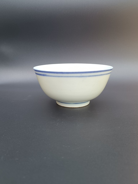 古玩陶瓷清末民初～青花線條紋茶碗拍賣，當前價格288元