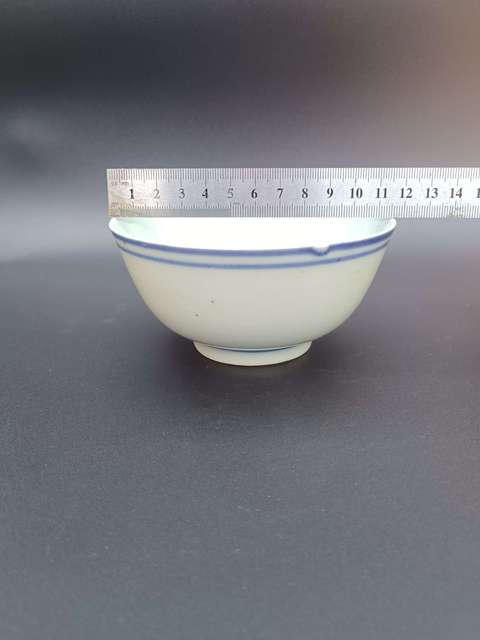 古玩陶瓷清末民初～青花線條紋茶碗拍賣，當前價格288元