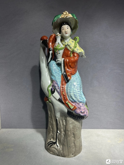 古玩陶瓷粉彩仙鶴麻姑仙女雕像拍賣，當前價格888元