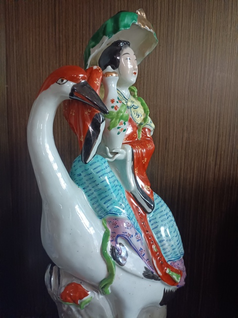 古玩陶瓷粉彩仙鶴麻姑仙女雕像拍賣，當前價格888元