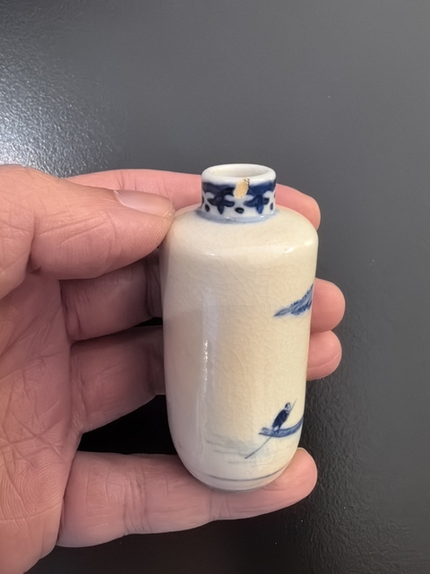 古玩陶瓷道光煨瓷青花山水人物紋鼻煙壺拍賣，當前價格5888元