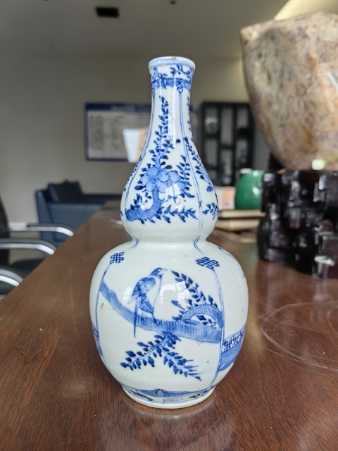 古玩陶瓷晚清青花【二喬并讀】圖葫蘆瓶拍賣,當前價格5988元