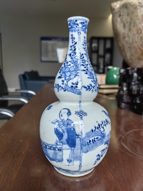 古玩陶瓷晚清青花【二喬并讀】圖葫蘆瓶拍賣,當前價格5988元