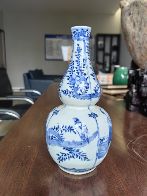古玩陶瓷晚清青花【二喬并讀】圖葫蘆瓶拍賣,當前價格5988元