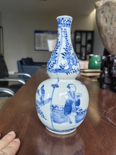 古玩陶瓷晚清青花【二喬并讀】圖葫蘆瓶拍賣,當前價格5988元