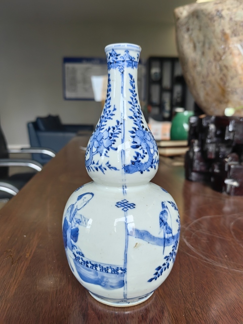 古玩陶瓷晚清青花【二喬并讀】圖葫蘆瓶拍賣,當前價格5988元