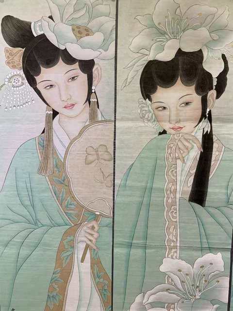 古玩字畫中美協(xié)會員名家曹珊珊 戲裝侍女四屏拍賣,當前價格5888元