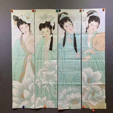 古玩字畫中美協(xié)會員名家曹珊珊 戲裝侍女四屏拍賣,當前價格5888元