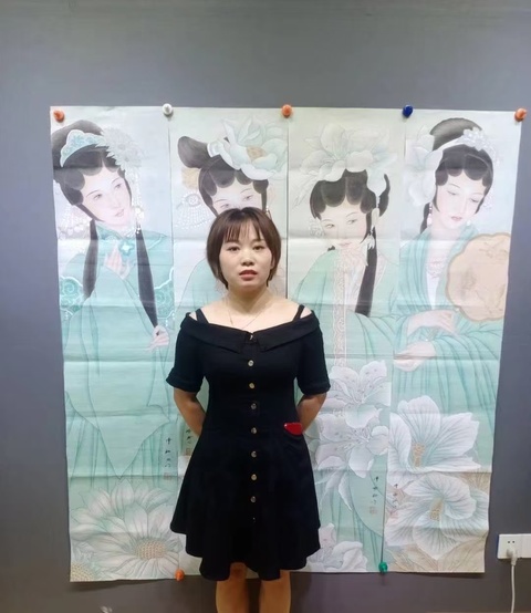 古玩字畫中美協(xié)會員名家曹珊珊 戲裝侍女四屏拍賣,當前價格5888元