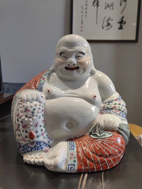古玩陶瓷粉彩彌勒佛坐像拍賣,當前價格19999元