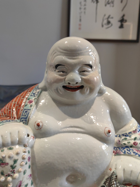 古玩陶瓷粉彩彌勒佛坐像拍賣,當前價格19999元