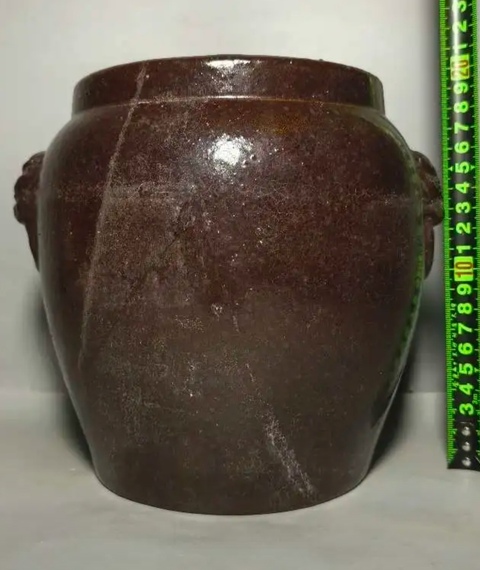 古玩陶瓷清代雙鋪首褐釉罐拍賣,當(dāng)前價(jià)格200元