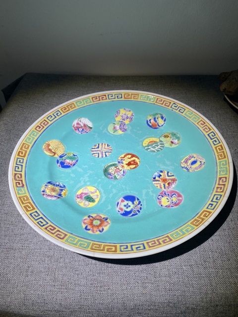 古玩陶瓷民國(guó)細(xì)路粉彩皮球花盤拍賣,當(dāng)前價(jià)格550元