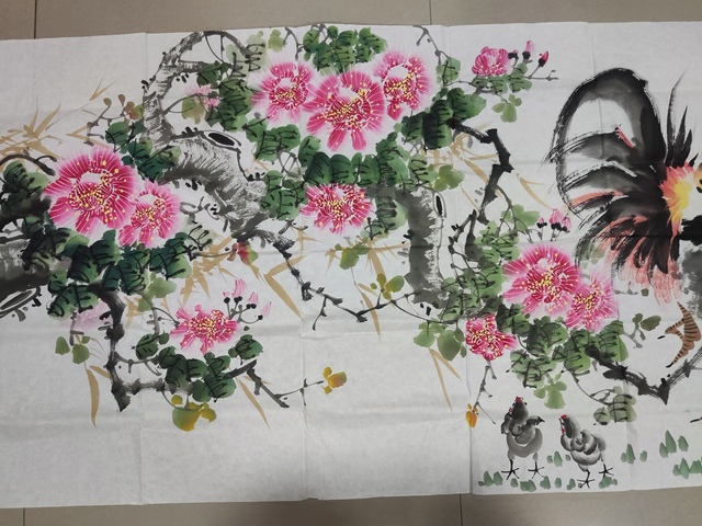 古玩字畫中美協會員名家 曹珊珊小六尺花鳥帶合影拍賣,當前價格228元