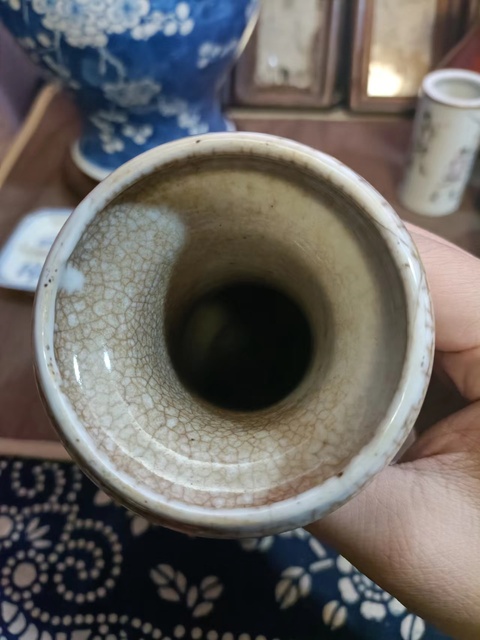 古玩陶瓷晚清哥釉地鐵銹釉青花瓶拍賣，當前價格5888元