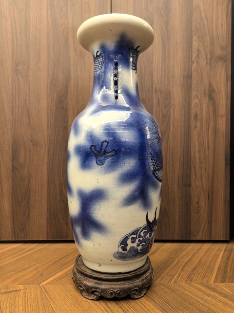 古玩陶瓷道咸青花吹釉云龍三現圖洗口瓶(58.5高)拍賣,當前價格58888元