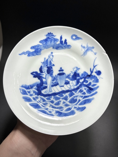 古玩陶瓷清道光·青花“海屋添籌”人物故事折腰洗/盤（細路）拍賣，當前價格1280元