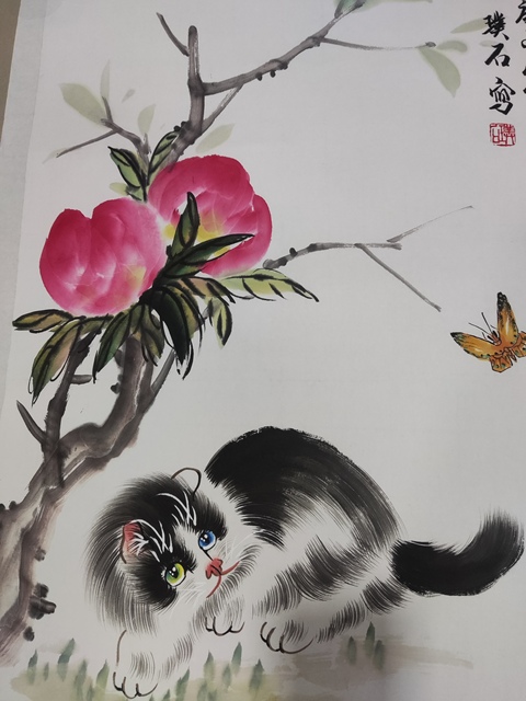 古玩字畫手工托底名家貓王璞石 貓趣圖拍賣,當前價格188元