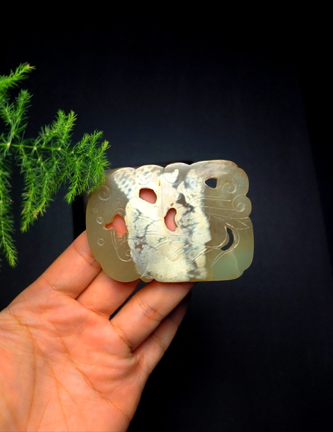 古玩玉器清代和田玉雕“魚化龍”佩拍賣，當前價格3800元