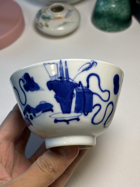 古玩陶瓷青花博古圖茶碗拍賣,當(dāng)前價(jià)格1800元