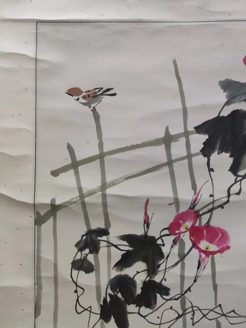 古玩字畫手工原裝原裱賀曉 牽牛花拍賣,當前價格188元