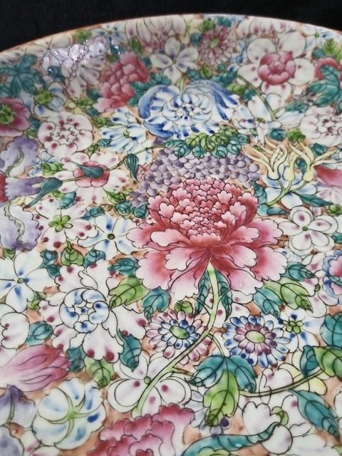 古玩陶瓷粉彩百花不落地大盤拍賣,當前價格7000元