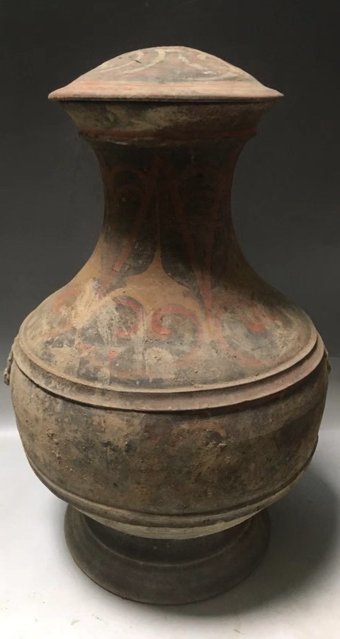 古玩陶瓷灰陶彩繪盤口瓶拍賣,當(dāng)前價(jià)格12000元