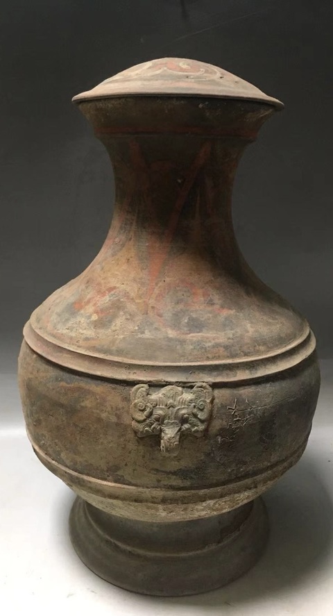 古玩陶瓷灰陶彩繪盤口瓶拍賣,當(dāng)前價(jià)格12000元