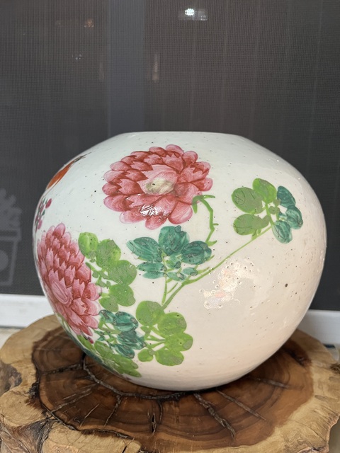 古玩陶瓷民國粉彩花鳥紋西瓜罐拍賣，當前價格680元