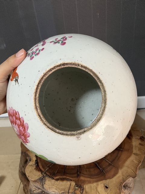 古玩陶瓷民國粉彩花鳥紋西瓜罐拍賣，當前價格680元