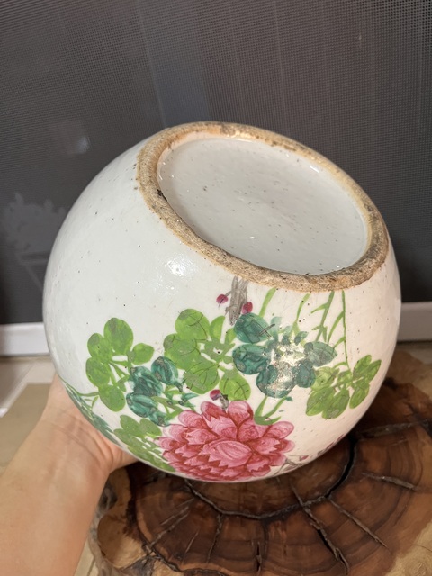 古玩陶瓷民國粉彩花鳥紋西瓜罐拍賣，當前價格680元