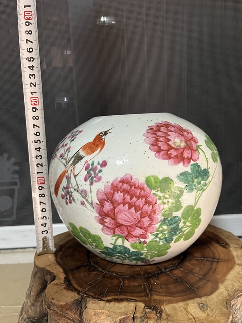 古玩陶瓷民國粉彩花鳥紋西瓜罐拍賣，當前價格680元