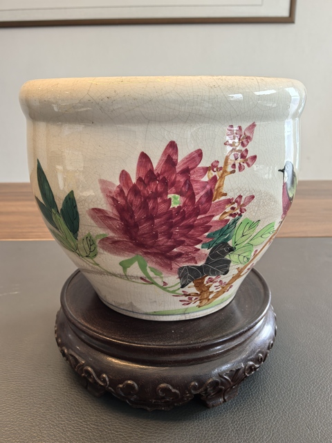 古玩陶瓷粉彩花鳥紋案缸(卷缸)拍賣,當前價格1280元