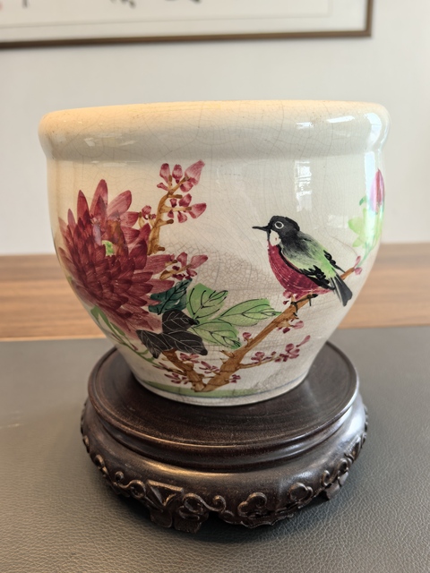 古玩陶瓷粉彩花鳥紋案缸(卷缸)拍賣,當前價格1280元