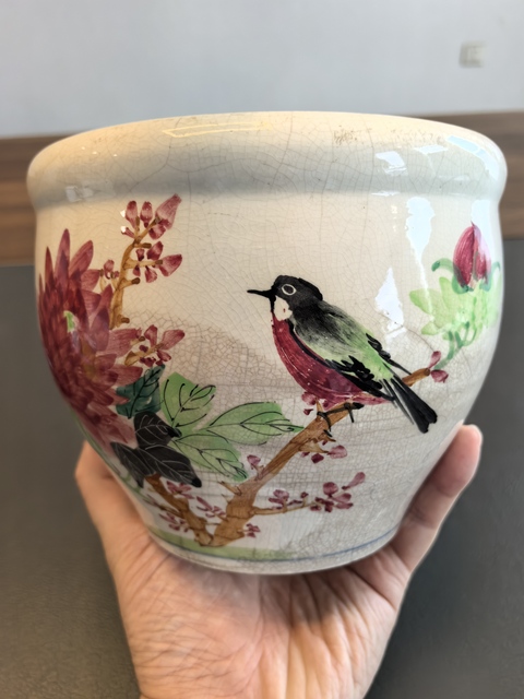 古玩陶瓷粉彩花鳥紋案缸(卷缸)拍賣,當前價格1280元