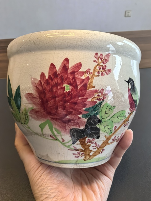 古玩陶瓷粉彩花鳥紋案缸(卷缸)拍賣,當前價格1280元
