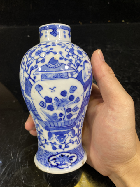 古玩陶瓷【清·光緒 喜報平安青花雞腿蓋瓶】拍賣，當前價格888元