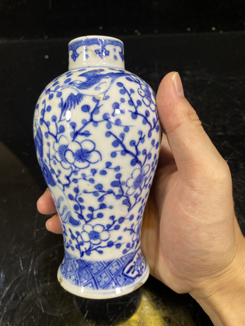 古玩陶瓷【清·光緒 喜報平安青花雞腿蓋瓶】拍賣，當前價格888元