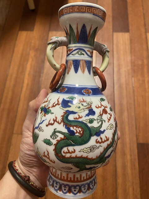 五彩龍鳳文双耳花生 M-3067-V 花籠文様 ミニオールド ムラサキ – 硝子工房 彩鳳