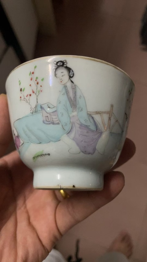 古玩陶瓷民國粉彩仕女杯拍賣，當前價格1680元