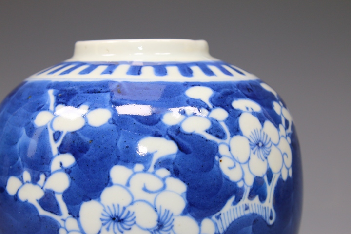 古玩陶瓷清晚期·青花留白折枝冰梅紋罐拍賣，當前價格1500元