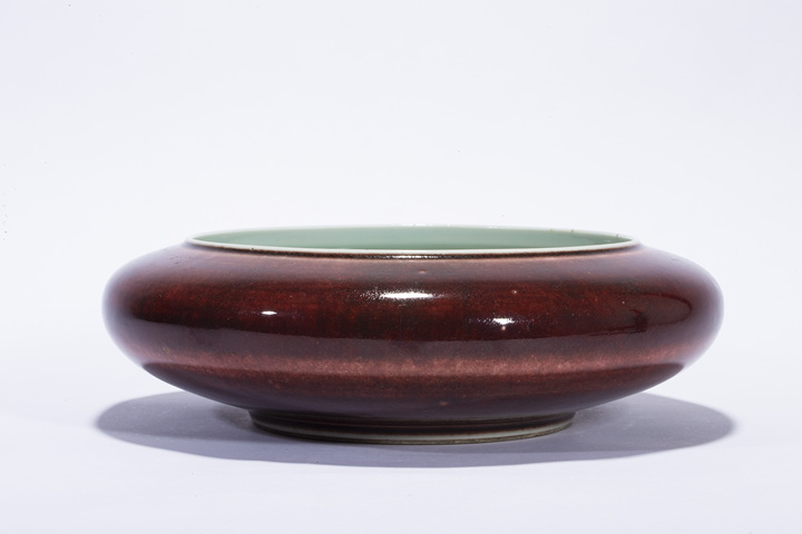 古玩陶瓷清晚·紅釉鏜鑼洗拍賣(mài)，當(dāng)前價(jià)格9800元