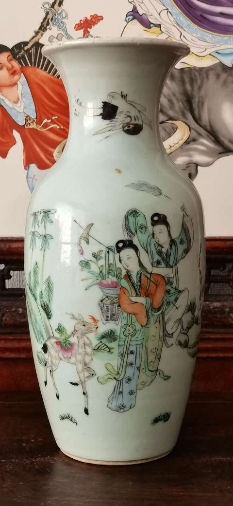 古玩陶瓷麻姑獻(xiàn)壽粉彩人物故事瓶拍賣(mài)，當(dāng)前價(jià)格2800元