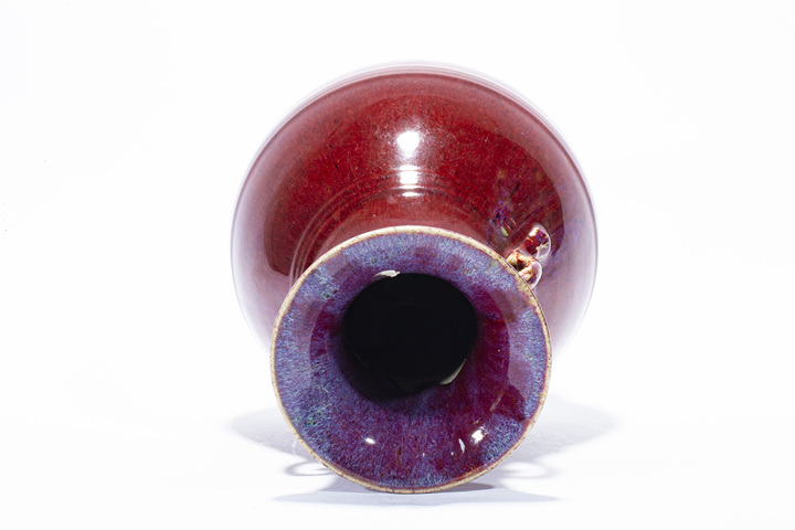 古玩陶瓷清中·窯變紅釉雙耳尊真品鑒賞圖