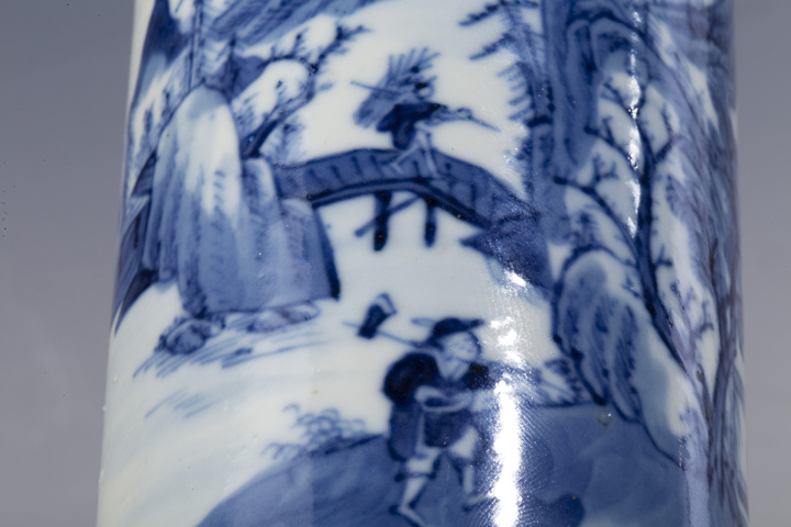 古玩陶瓷清晚期·青花漁樵耕讀紋小燈籠瓶拍賣，當前價格1352元