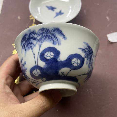 古玩陶瓷青花花鳥花卉紋蓋碗拍賣,當前價格460元