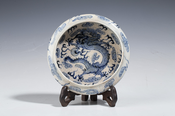 古玩陶瓷清晚·煨瓷青花龍紋鏜鑼洗拍賣,當前價格1592元