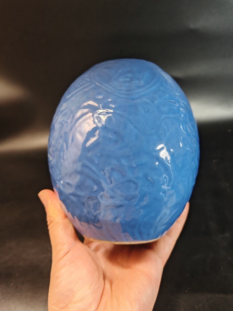 古玩陶瓷藍釉印花罐拍賣，當前價格1500元