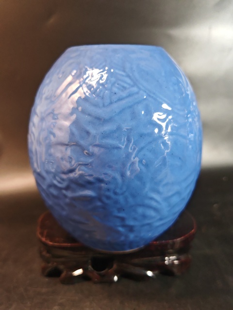 古玩陶瓷藍釉印花罐拍賣，當前價格1500元